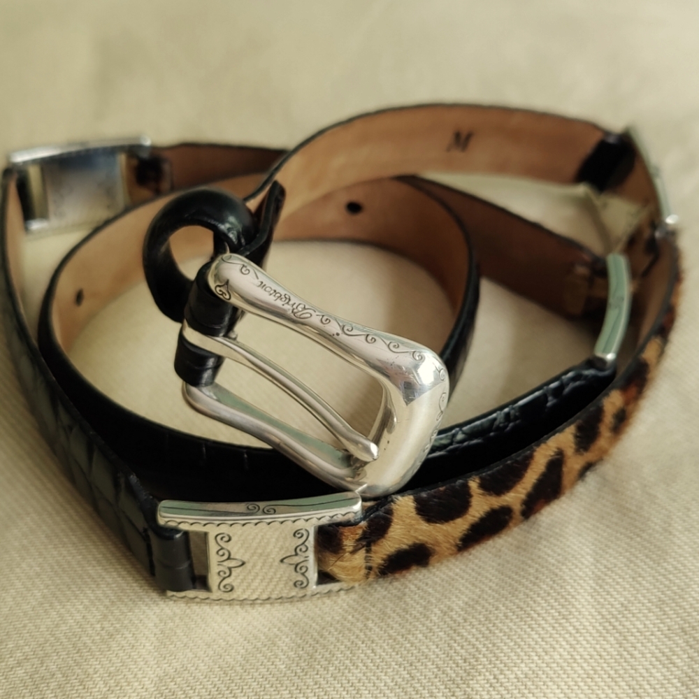 Brighton & Talbot's Leopard Print and Black Leather Belt, Size M